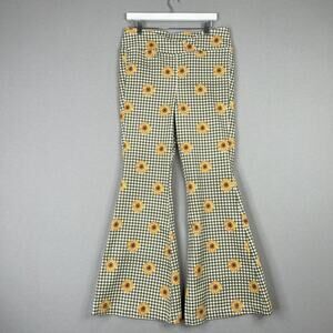 Free People Venice Beach Pant Womens 32 Green Flare Sunflower Gingham Cottage